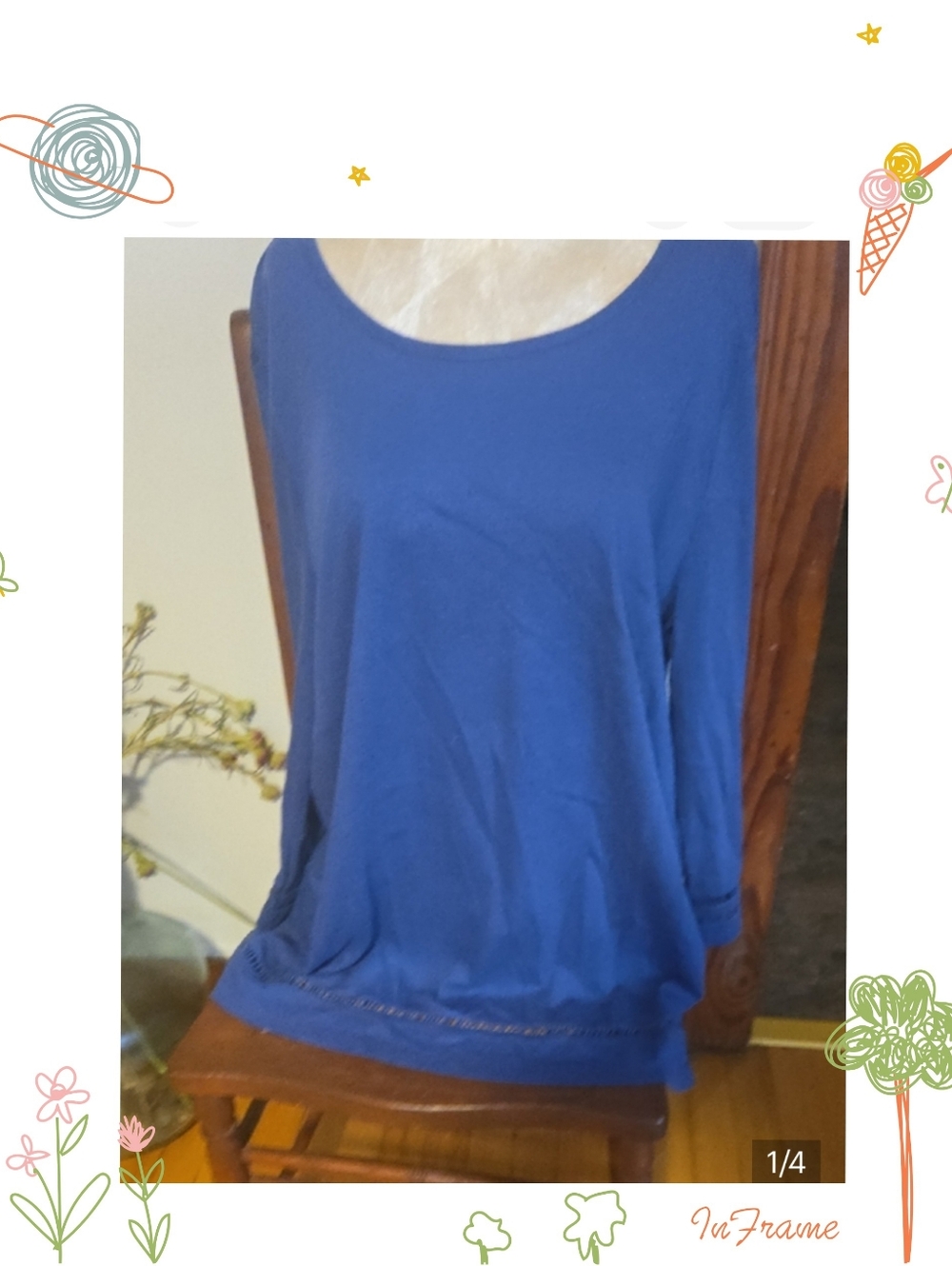 Nwt Karen Scott Royal Blue Long Sleeve Scoop Neck Top Size Lg